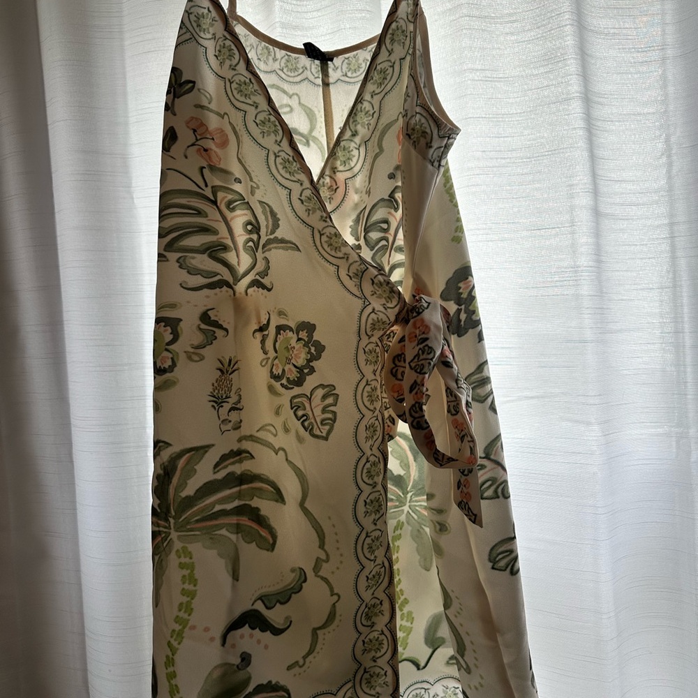 Floral Wrap Dress with Green and Cream Pattern